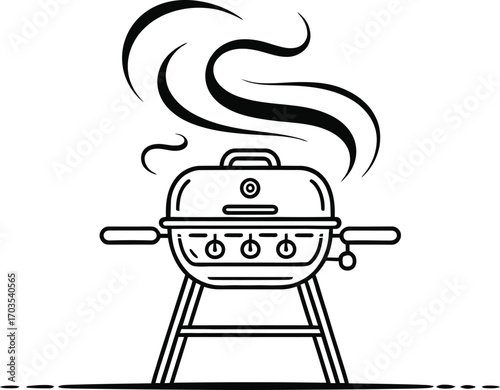 Line Art Kettle Grill Illustration:  Summer BBQ,  Simple Design,  Smokey Mood