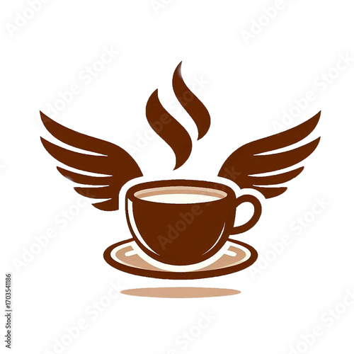 Vector Logo of a Steaming Coffee Cup with Wings