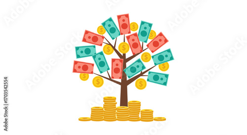 Money Tree Growing Wealth and Financial Growth Concept.