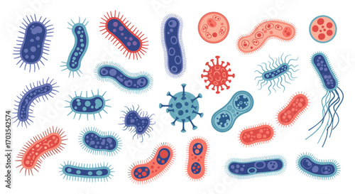 Collection of Diverse Bacteria and Viruses Microscopic Organisms.
