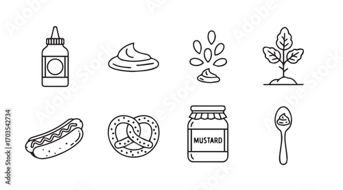 Collection of hand drawn food icons featuring condiments and snacks silhouette