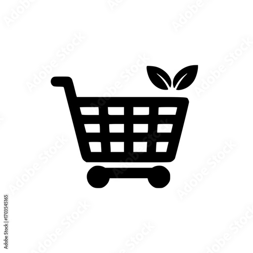 Green leaf icon in shopping cart vector representing eco conscious shopping and organic retail