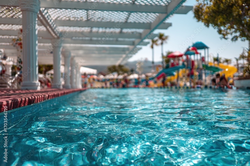 Obraz premium Sunny pool with a covered patio