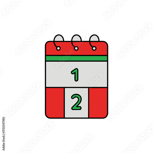 Calendar showing the first and second day on transparent background