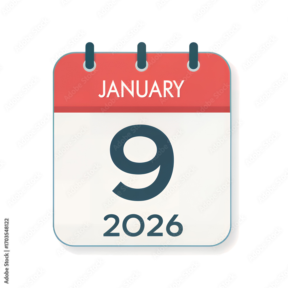 Fototapeta premium Modern Calendar icon. January. 2026 9 day. The concept of waiting for an important date. Day calendar with date January 9. Cheklist day calendar. Vector illustration