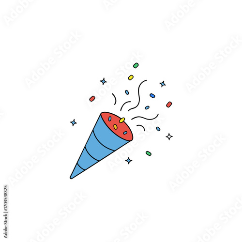 Celebration popper with confetti and stars on transparent background
