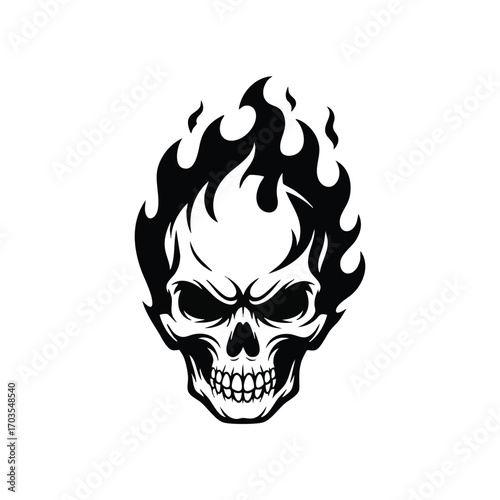 Intense flaming skull illustration with fiery details.