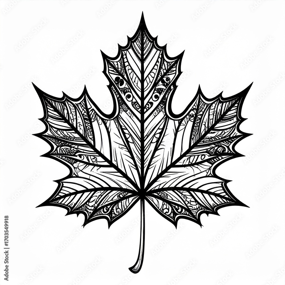 Naklejka premium Detailed Single Maple Leaf Vector Art on White Background Botanical Illustration