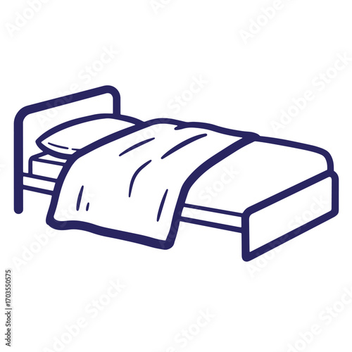 Simple line art illustration of a bed with pillow and duvet for bedroom design
