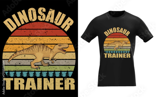 Retro sunset dinosaur trainer halloween costume design with vintage style