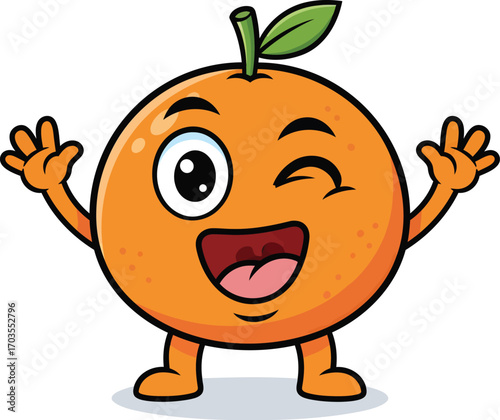 Happy Cartoon Orange Character Waving Arms	