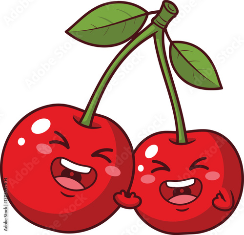 Cute Cartoon Cherries Happy Together	