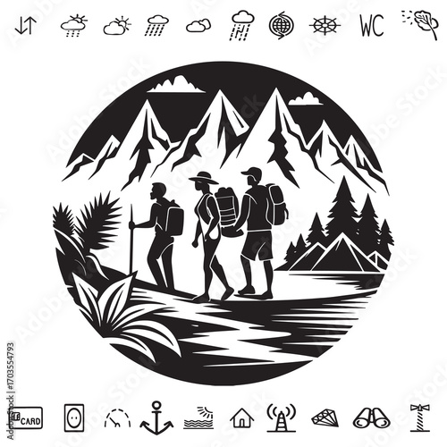 Adventure seekers exploring scenic mountain trails surrounded by nature with backpacks and hiking gear enjoying outdoor wilderness and breathtaking landscapes during their journey