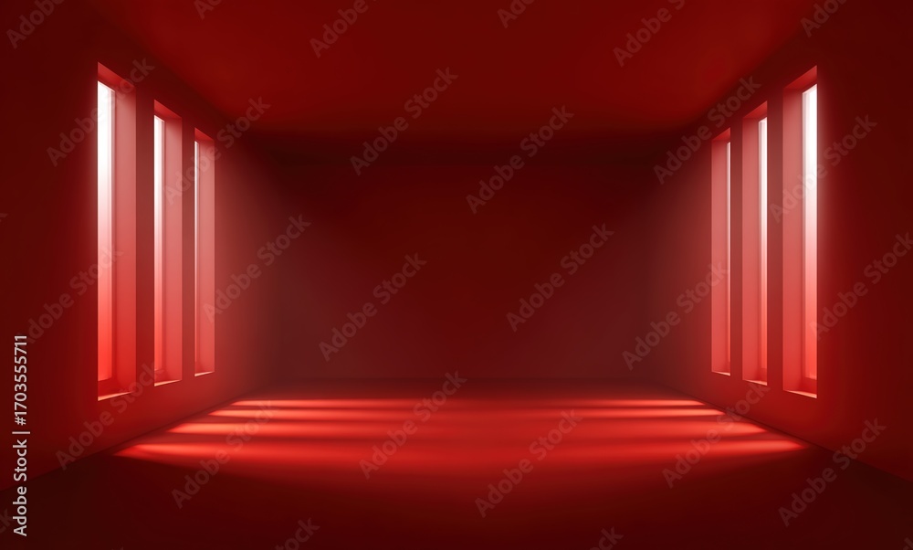Fototapeta premium A room with red neon lights through windows. Great for sci - fi, modern design, or moody backdrop - themed projects.
