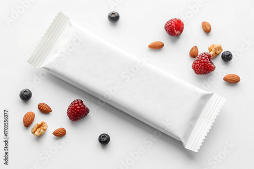 Energy Bar Mockup with Almonds and Raspberries