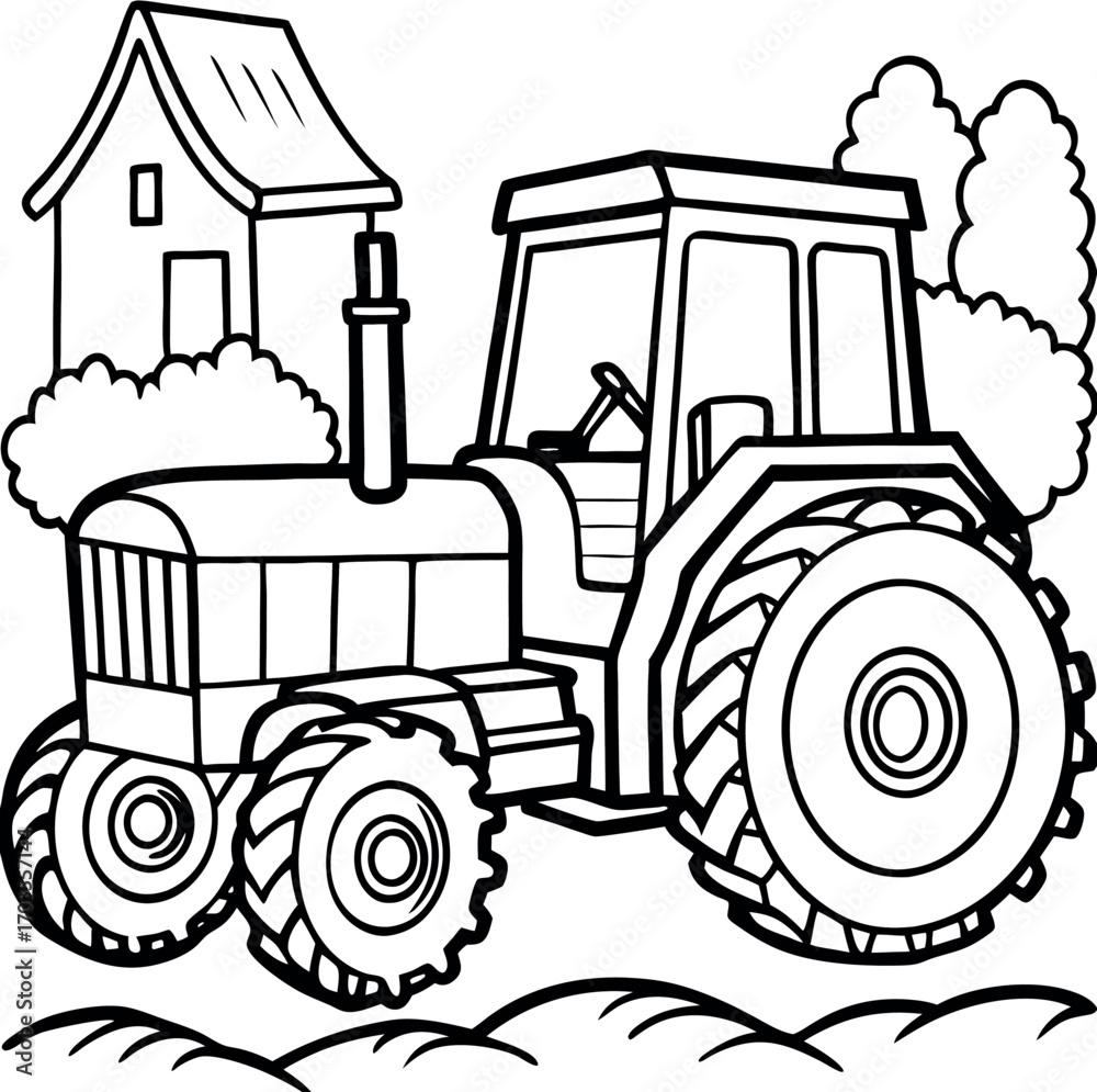 Naklejka premium A detailed vector illustration of a red farm tractor with a trailer, isolated on a white background