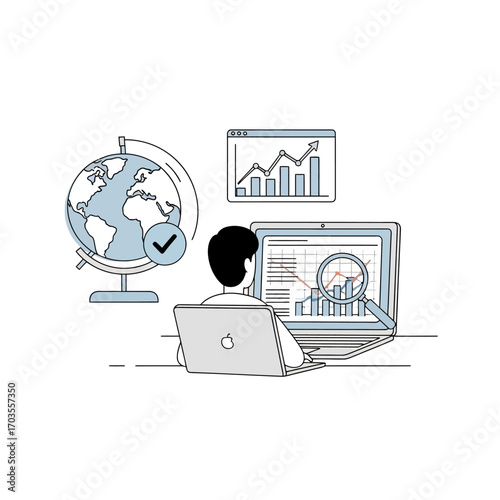 Person analyzing global financial data on a laptop with charts
