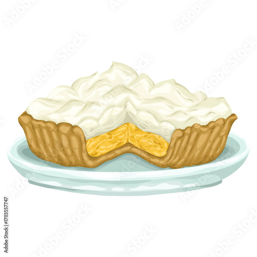 A delicious slice of lemon pie with hand drawn texture. This vector illustration features a rich lemon filling, a golden crust, and a generous layer of creamy whipped meringue