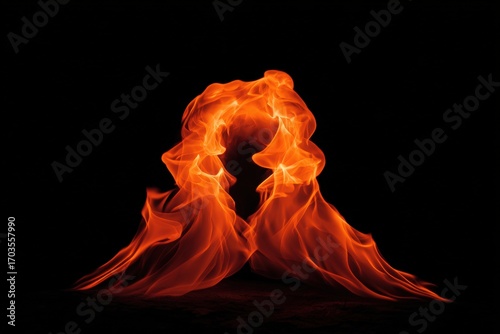 Abstract flames forming a symmetrical arch against a black background