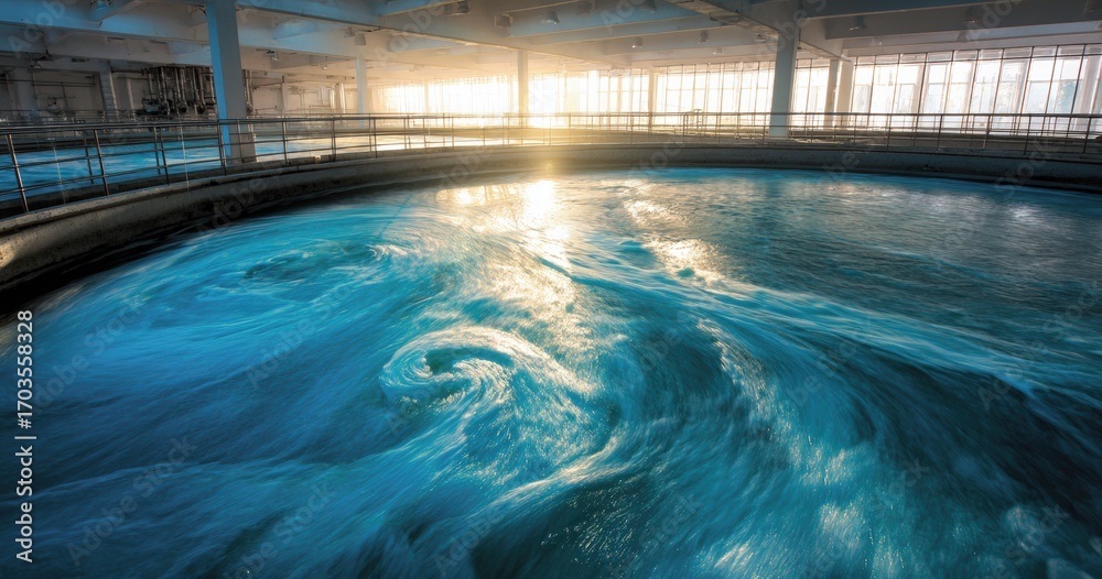 Obraz premium Industrial water tank swirling with sunlight