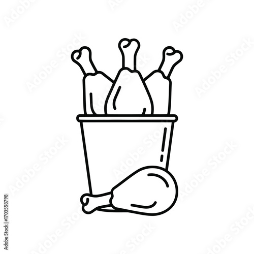 Fried chicken drumsticks in a bucket isolated on white background fast food icon chicken leg in a paper box vector illustration