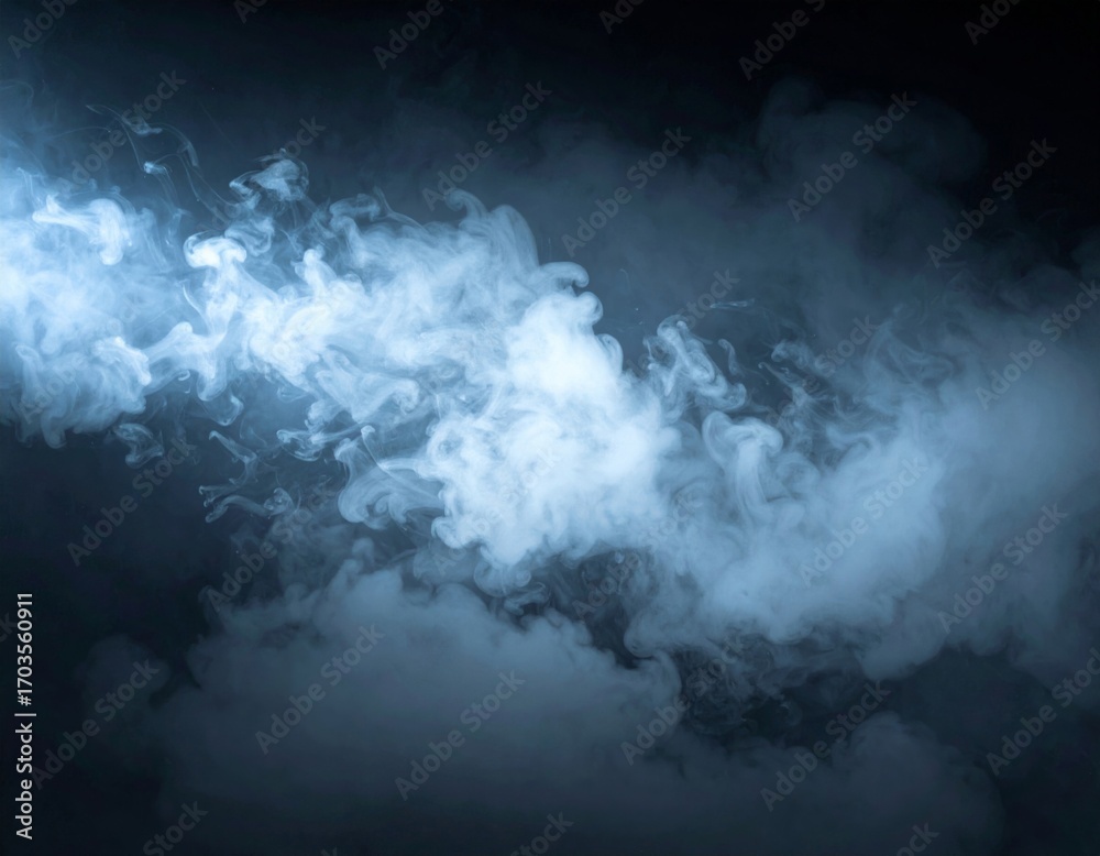 Fototapeta premium Abstract White Smoke Flowing on Black Background with Swirling Motion Effect and Soft Lighting