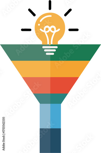 Flat design innovation funnel concept idea generation process flow and strategy icon vector . eps