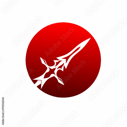 Vector illustration of a stylized sword silhouette inside a red gradient circle