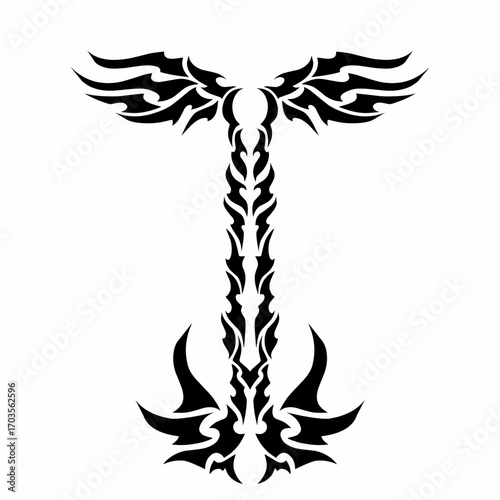 Tribal Phoenix Sword Tattoo Design