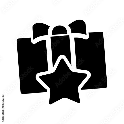 A simple graphic of a gift box with a star and ribbon