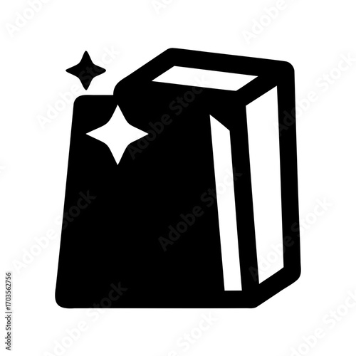 Shiny Black Block with Sparkles, Symbolizing Freshness or a Clean State