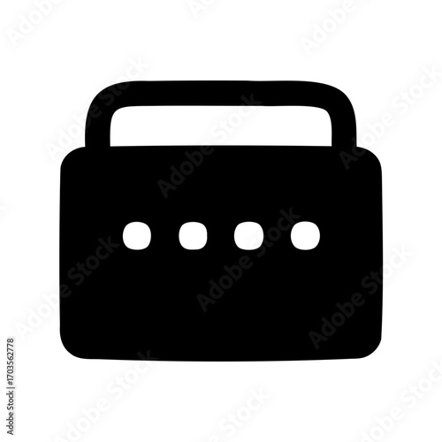 Stylized black icon representing a secure lock with three circular holes