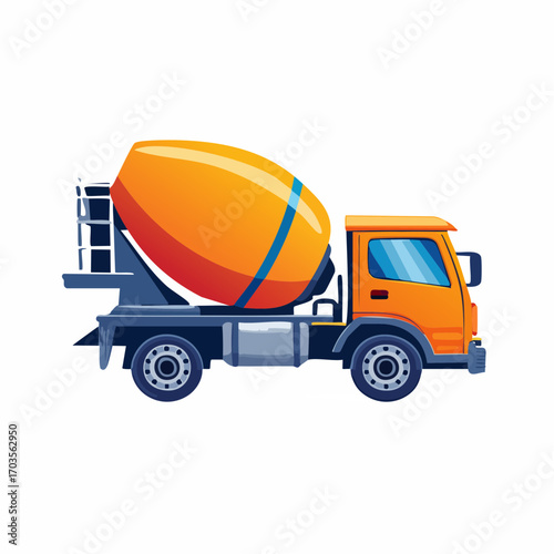 Cement Mixer Truck Illustration in Flat Vector Industrial Construction Design

