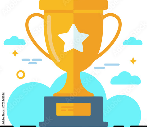 Golden startup trophy with star icon symbolizing success and achievement in business growth vector . eps