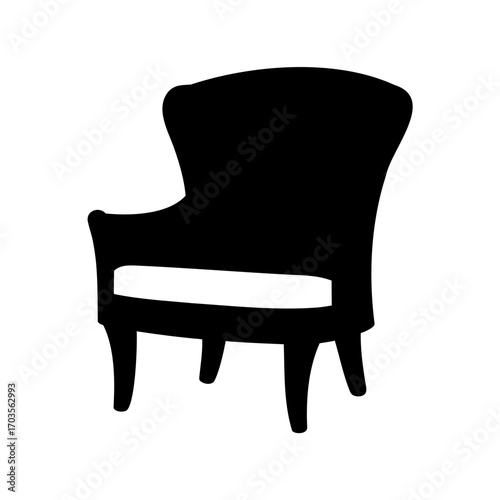 Silhouette of a Wingback Chair, Classic Furniture Piece on White Background
