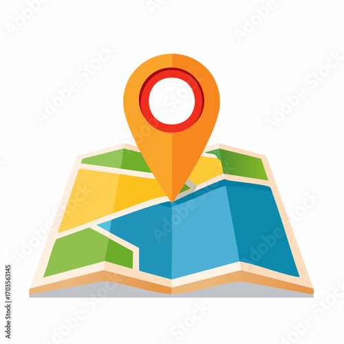 Map with Location Pin Illustration in Flat Vector Navigation and Travel Design
