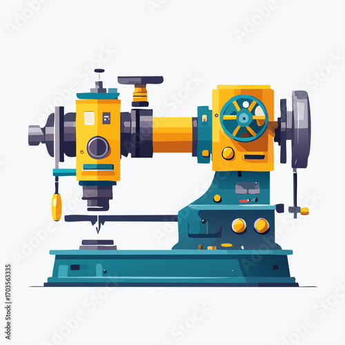 Industrial Lathe Machine Illustration in Flat Vector Engineering Design

