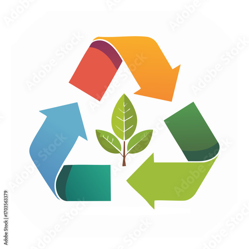 Recycle Symbol with Leaves Illustration in Flat Vector Eco and Environment Design
