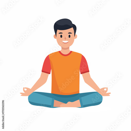 Man Meditating in Lotus Pose Illustration in Flat Vector Yoga and Wellness Design
