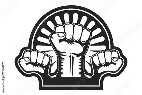 A monochrome cartoon illustration presents knuckles with a smiley face on a white background