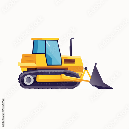 Construction Bulldozer Illustration in Flat Vector Heavy Equipment Design
