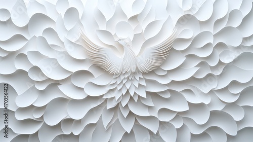 Intricate White Paper Art of a Phoenix Rising from Layered Waves