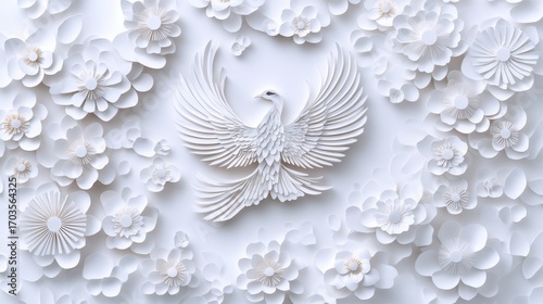 Elegant Paper Cut Design of Phoenix Surrounded by Floral Elements