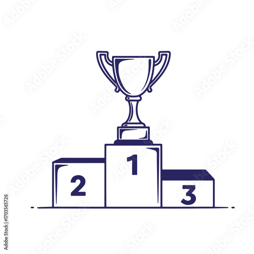 Champion cup trophy sitting atop the winners podium for first second and third place