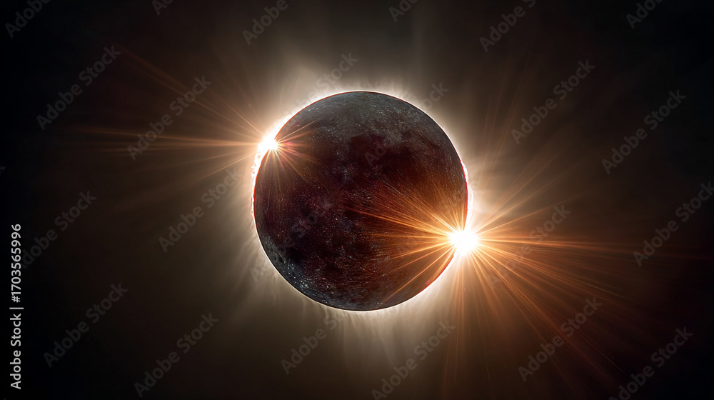 Obraz premium Annular solar eclipse moon sun rays space celestial cosmic darkness light