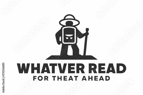 A tourist black silhouette is carrying the wooden stick and backpack on his shoulder