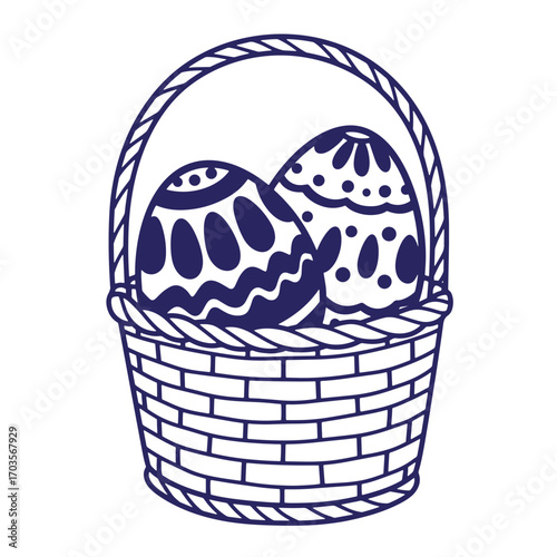 Decorative easter basket with two ornate patterned eggs featuring elegant festive design elements