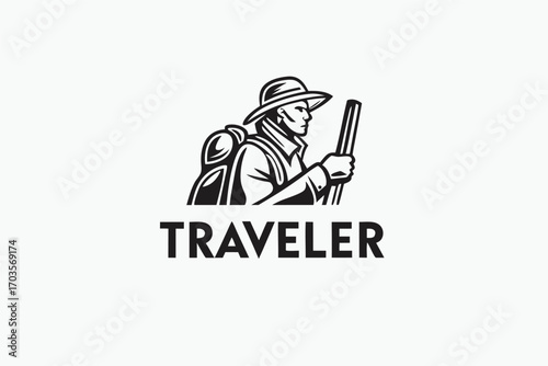 Bearded miner wearing a hat poses with his pickaxe in a circle