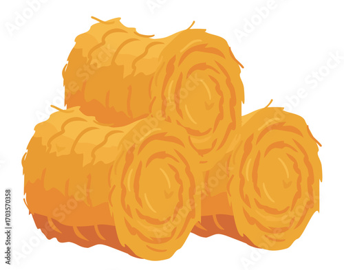 Three rolls of hay icon. Stack of dry grass. Sketch Round straw bale, natural farm cattle feed, biofuel. Haystacks. Farming, agriculture, countryside concept. Rolled haycock for livestock anima