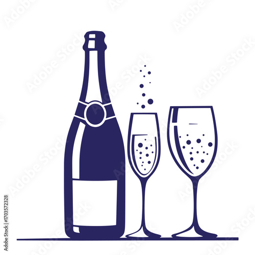 Elegant champagne bottle and glasses vector illustration suitable for celebration and festive occasions